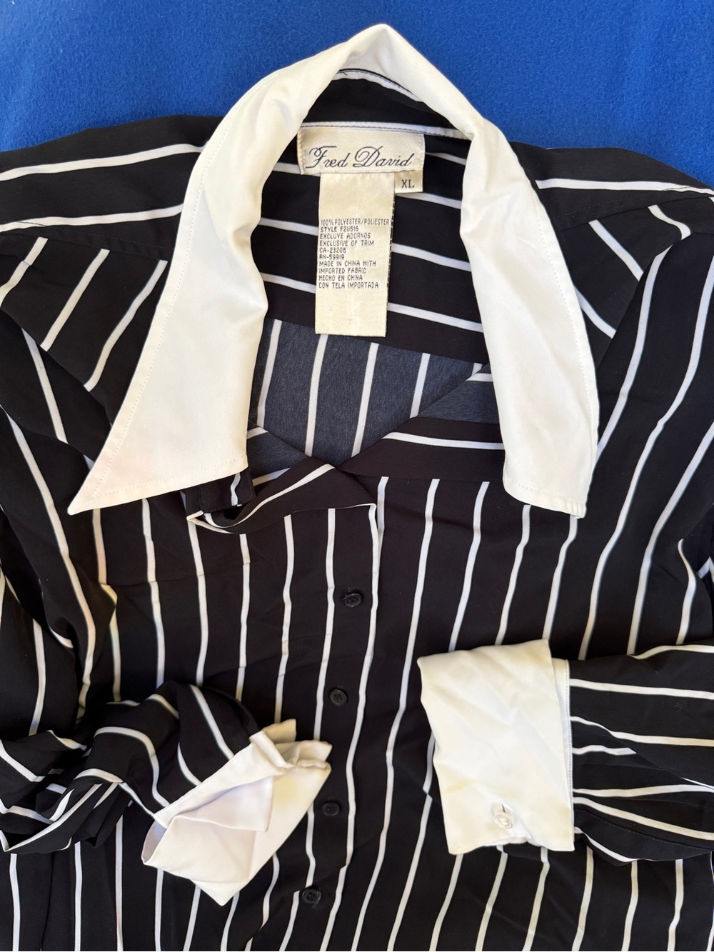 Fred David Black & White Vertical Stripe Dress Shirt with Contrast Collar
